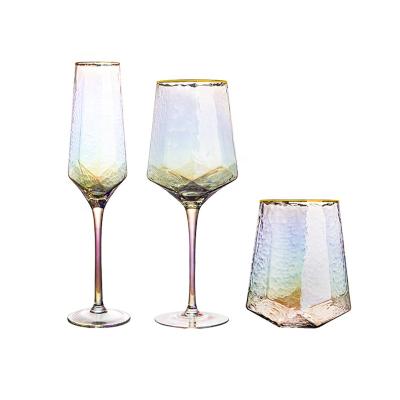 China Diamond Shape Glitter Crystal Cut Creative Unique Viable Wedding Wine Glasses for sale