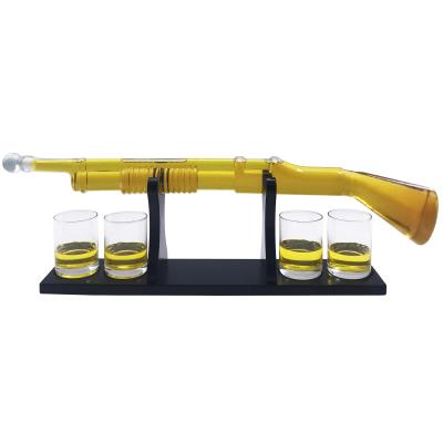 China New Design 2021 Big New Design Whiskey Gun Rifle Decanter Classic/Postmodern Shotgun Gun Set with 4 Bullet Whiskey Glasses and Wooden Base for sale