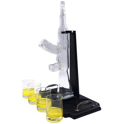 China New Classic/Postmodern Ak 47 Gun Whiskey Decanter Set + 4 Whiskey Glasses On Low Classic Wooden Tray For Home Bar Decor for sale