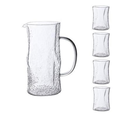 China Amazon Hand Viable Coffee Blown Milk Glass Water Jug Juice Whiskey Cocktails Tumblers Drinking Pitcher Sets With Tray for sale