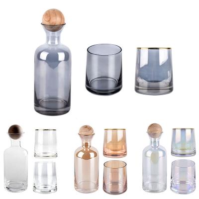 China Amazon Sustainable Hand Blown Glass Crystal Drinking Water Pitcher Sets With Wooden Ball Lid for sale