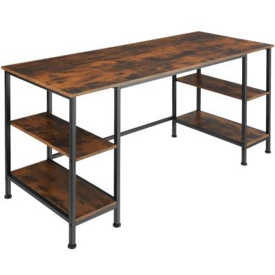 China Adjustable Height Computer Desk Table Corner Study Station PC with 4 Shelves Dark Brown for sale