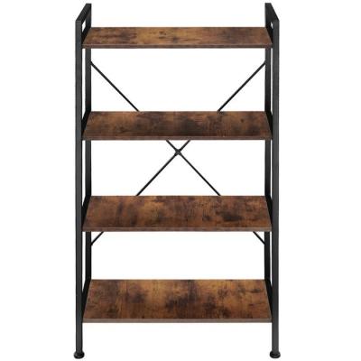 China Industrial shelf with 4 levels, sturdy standing bookcase in industrial design, black metal frame, vintage wooden shelf for sale