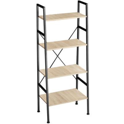 China Rustic Vintage Metal Ladder Furniture Large Industrial Portable Large Wooden Bookcase 4 Tiers Rustic Book Shelves For Living Room for sale