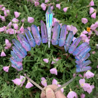 China Europe aura quartz crystal headband wholesale natural electroplating crown for wedding party for sale