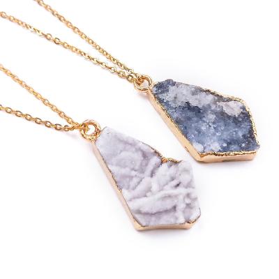 China Romantic Wholesale Natural Stone Necklace Clear Quartz Healing Crystals Gilding Druzy Pendant for sale