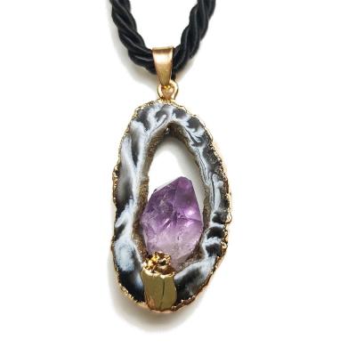 China Druzy Agate Pendant New Romantic Popular Natural Healing Crystals With Amethyst Mini Point Pendant for sale