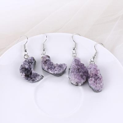 China Wholesale 100% romantic natural raw healing stone amethyst druzy crystal earrings for sale