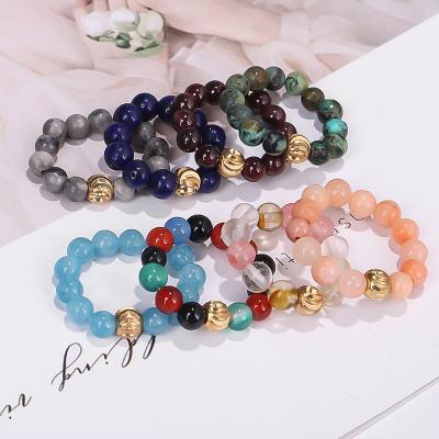 China Wholesale Romantic Stretch Rings Crystals Healing Natural Stones Bead Rings For Gift for sale