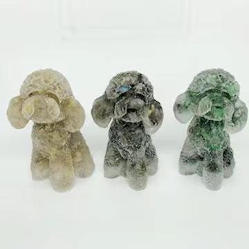 China Wholesale Healing Crystal Chips Dog Poodle Folk Crafts from Africa for Gift with Resin Point Carved Christmas Natural Feng Shui Folk Art for sale