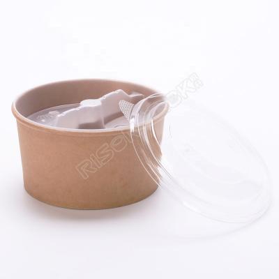 China Waterproof And Greaseproof Disposable Soup Paper Packaging Disposable Food Container Brown Bowl With Paper Lid for sale