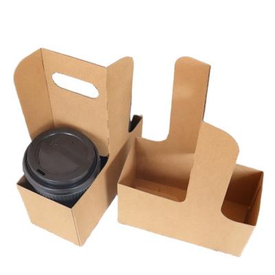 China Manufacture Disposable Custom Printed Disposable Take Away Cardboard Paper Cup Holder Carry Tray With Handle for 2cup for sale