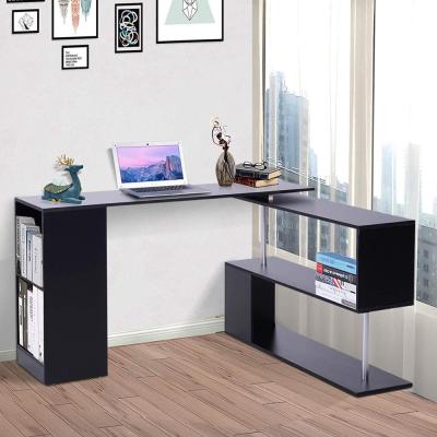 China Corner PC Office Home Office Desk with Storage Shelf Laptop Workstation Wooden L Shaped Table for sale