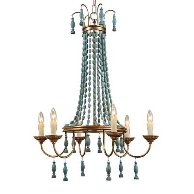 China Modern classic rustic luxury hotel villa wedding decoration European Unique Art bead light fixtures light blue wood chandelier for sale