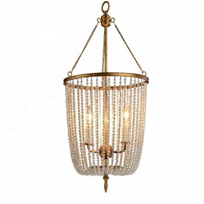 China Hotel UL 2020 new desgin vintage brass pendant lamp with wood beads led chandelier for sale