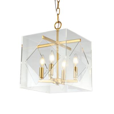 China Home/Hotel/Dining/Bedroom Pendant Lamp 2022 New Style Modern Nordic Acrylic Iron With Rectangle Brass Small Size Box Finish Pendant Light For Home Decor for sale