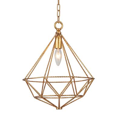 China Factory Direct Gold Diamond Shape Wire Cage Pendant Light Metal Iron Geometric Cage Chandelier Home Decor Lamps Factory Pendant Lamp for sale