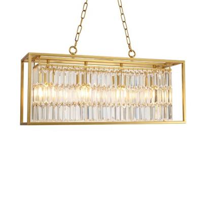 China New Art Unique Good Quality Modern Design Glass Fringe Rectangular Luxury Steel Gold Crystal Chandelier for sale