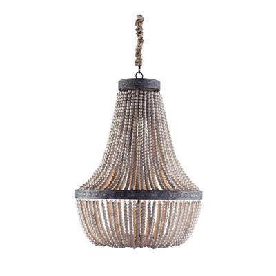 China Selling Unique Vintage Art Metal Iron Ceiling Lamp Modern Decorative Wooden Beads Hol Art Pendant Light for sale