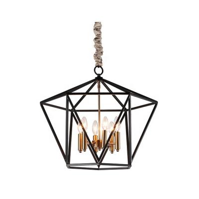 China Unique Best Selling Pendant Lamp Linear Irregular Geometric Cafe Stair Decorative Candle Iron Ceiling Light for sale