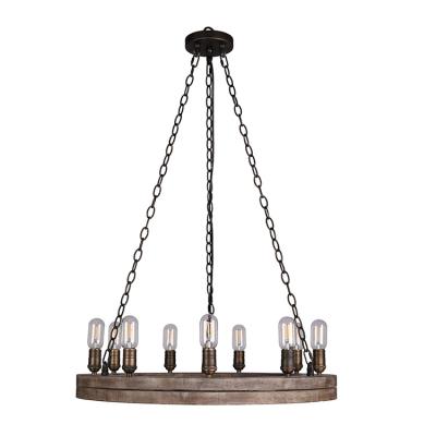 China Vintage Unique Art Attic Kitchen Island Lighting Hanging Chain Pendant Chandelier 10-Lamp Modern Wood Iron Stand for sale