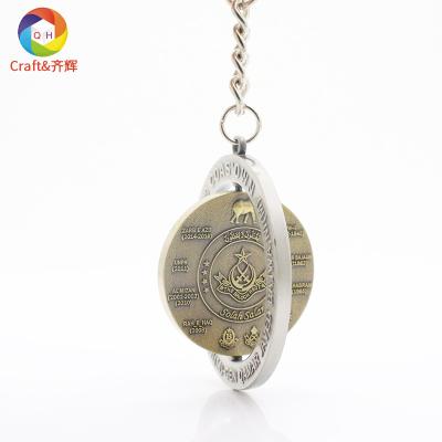 China Metal High Quality Zinc Alloy Die Casting Nickel Color Rotating Enamel Custom Metal Key chains for sale