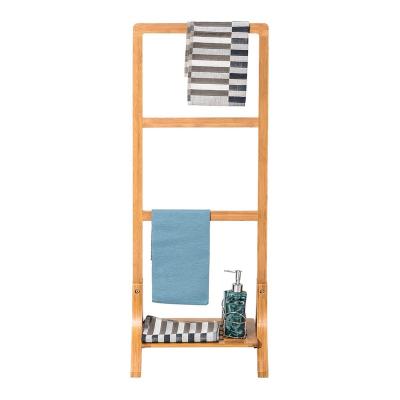 China Eco-friendly Household Room Ladder Storage Shelf Bamboo Standing Towel Rack for sale