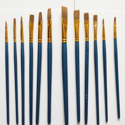 China Watercolor Painting 12 Different Size Hair Acrylic Nylon Material Flat Shape Brush For Students, Children, Student for sale