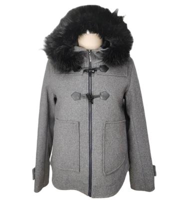 China J&Y Breathable Winter Ladies Wool Coat Jacket Fashionable Women Hooded Faux Fur Trimming Coats for sale