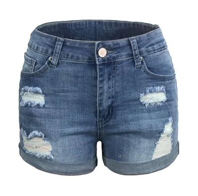 China Women Summer Anti-wrinkle Mid Waist Denim Casual Jean Shorts Juniors Edge Stretchy Folded Short Jeans for sale