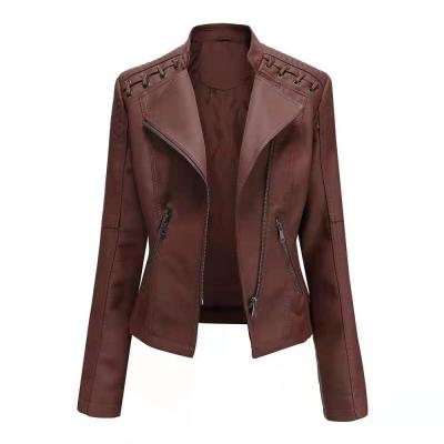 China SS21 Women Faux Leather Motorcycle Jacket PU Biker Slim Short Coat Waterproof for sale