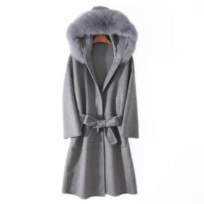 China Double Faced Anti-wrinkle Woolen Coat With Collar Long Overcoat Ladies Handmade Real Fox Fur /Winter Cashmere Woolen Coat For Women for sale