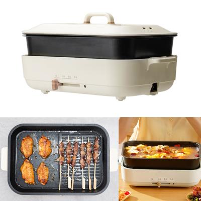 China Household Hot Sale 2 in 1 Pan Square 3.5L Indoor Electric Hot Pot 1000W Electric Grill Pans Household Electric Separable Cooker for sale