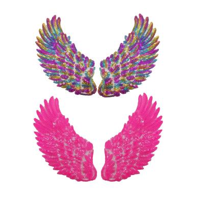 China Other Fashion Hot Selling Sequined Iron On Wings Applique Embroidery Patch For Garment for sale