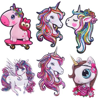 China Other Cute Pink Unicorn Embroidered Patches In Stock Wholesale Unicorns Sequin Patch Applique For Kids for sale