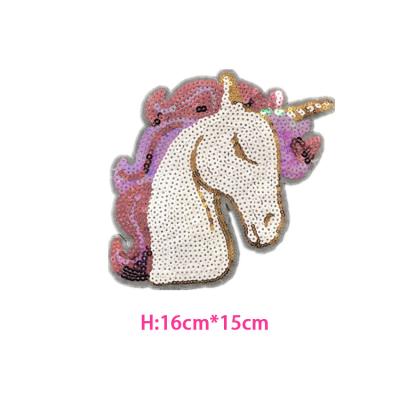 China Other Sequin Patches Cute Pink Unicorn Sequin Applique Sew On Embroidered Patches for sale