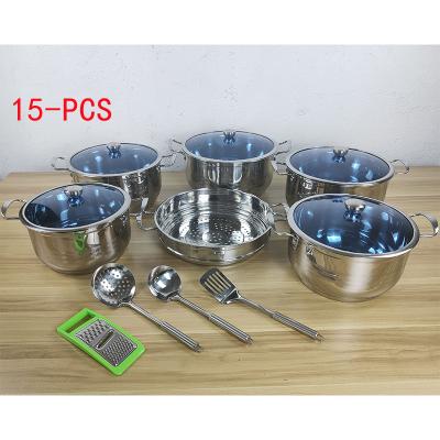 China Sustainable 15pcs Cookware Set Hot Selling Best Price Manufacturer Stainless Steel Pots And Pans Sets Custom Logo OEM Non-Stick Cooking Set for sale