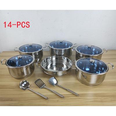 China Sustainable Pots Cookware Sets Stainless Steel Cookware Set All-Season SS 201, Metal Kitchen Cooking Cook Color Box Customized Color Support for sale