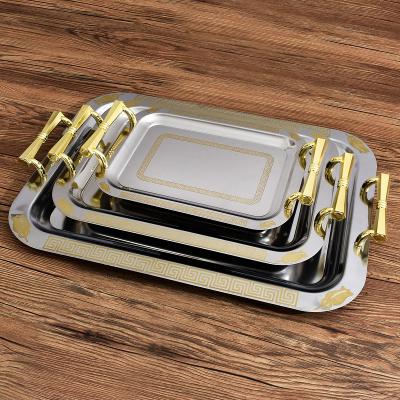 China Hotel Restaurant Home Serving Shake Tray Hot Sale Stainless Steel Rectangle Plastic Handle Hotel Restaurant Outdoor Home Mirror LTS06/SSP1 ELERANBE for sale