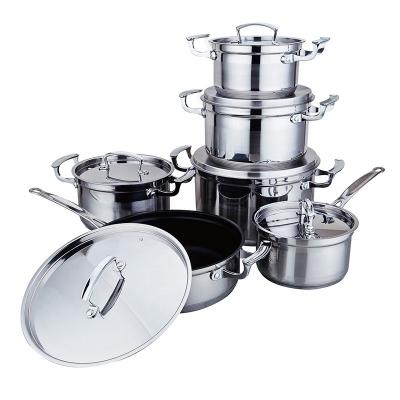 China ELERANBE 12pcs Sustainable Stainless Steel Cookware Sets Cheaper Wholesale Cheaper Logo Finer Pots and Pans Factory Saucepan OEM Custom Made for sale