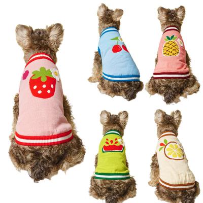 China Hot Selling Stocked Fruit Series Strawberry Watermelon Cherry Pineapple Pet Sweater Hand Knitted Dog Sweater Cat Dog Pet Coat for sale