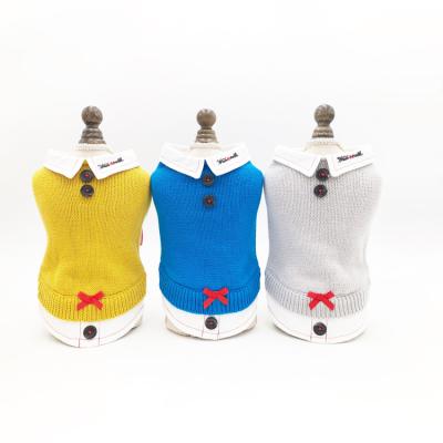 China Hot Sale Knitted Stocked Dog Sweater Shirt Cotton Fabric Dog Clothes With Applique Bow Buttons For Outdoor Pet for sale