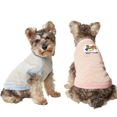 China Stocked Pink Stripe Pattern Clothing Color Pets Dog Clothes With Applique For Pet Outwear Pet Sweater for sale