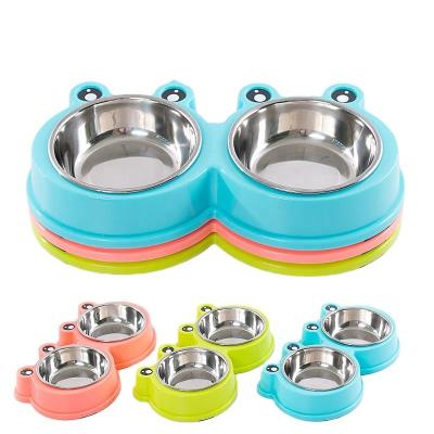 China Sustainable New Hot Sales Durable Eco Friendly Frog Style High Quality Double Bowls Pet Wheels With Stand For Dogs for sale