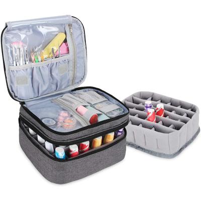 China 2 Layers Travel Portable Lipstick Carrying Case With External Double Layer Handle Nail Polish Bag for sale