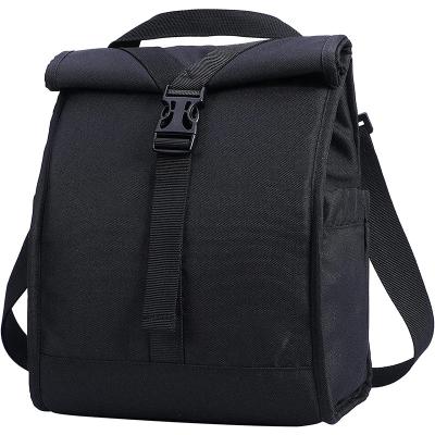 China Outdoor Fashion Handle Design Insulated Bag Black Lunch Bag Large Capacity Reusable Portable Insulated Cooler Bag For Worker for sale