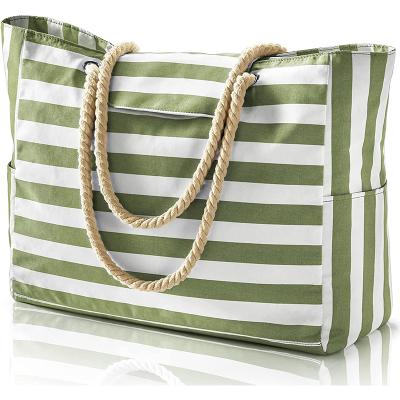 China Fashion Women's Large Beach Bag Swimming Pool Swimming Bag Waterproof Sand Proof Striped Beach Tote Bag for sale