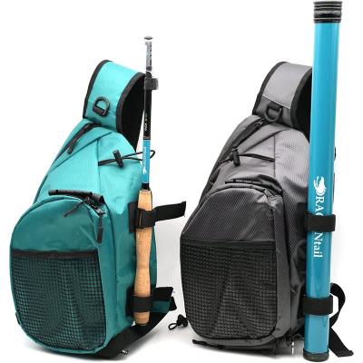 China Outdoor Rod Factory Custom Polyester Waterproof Fishing Bag with Rod Hole Small Hiking Sports Fishing Waist Bag for Women or Men for sale