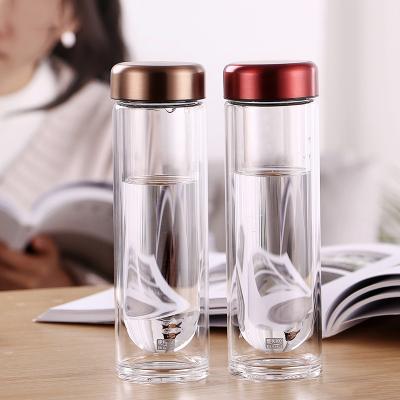 China Double Wall Drinking Unique Borosilicate Outdoor Designer Water Bottle Stored Camping Reusable Glass for sale