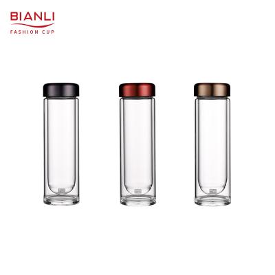 China Leakproof Outdoor Stored Transparent Double Wall Insulated Borosilicate Glass Drinking Water Bottle for sale